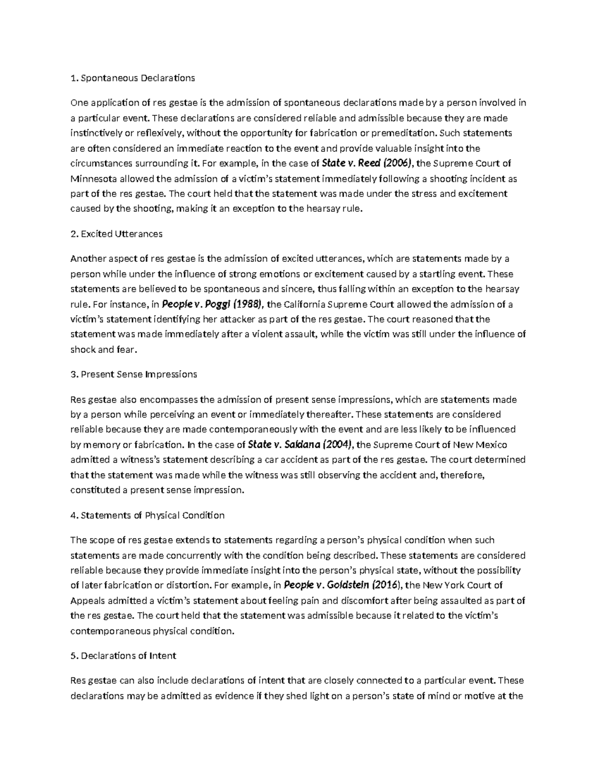 Scope of application - Summary evidence law - Spontaneous Declarations ...