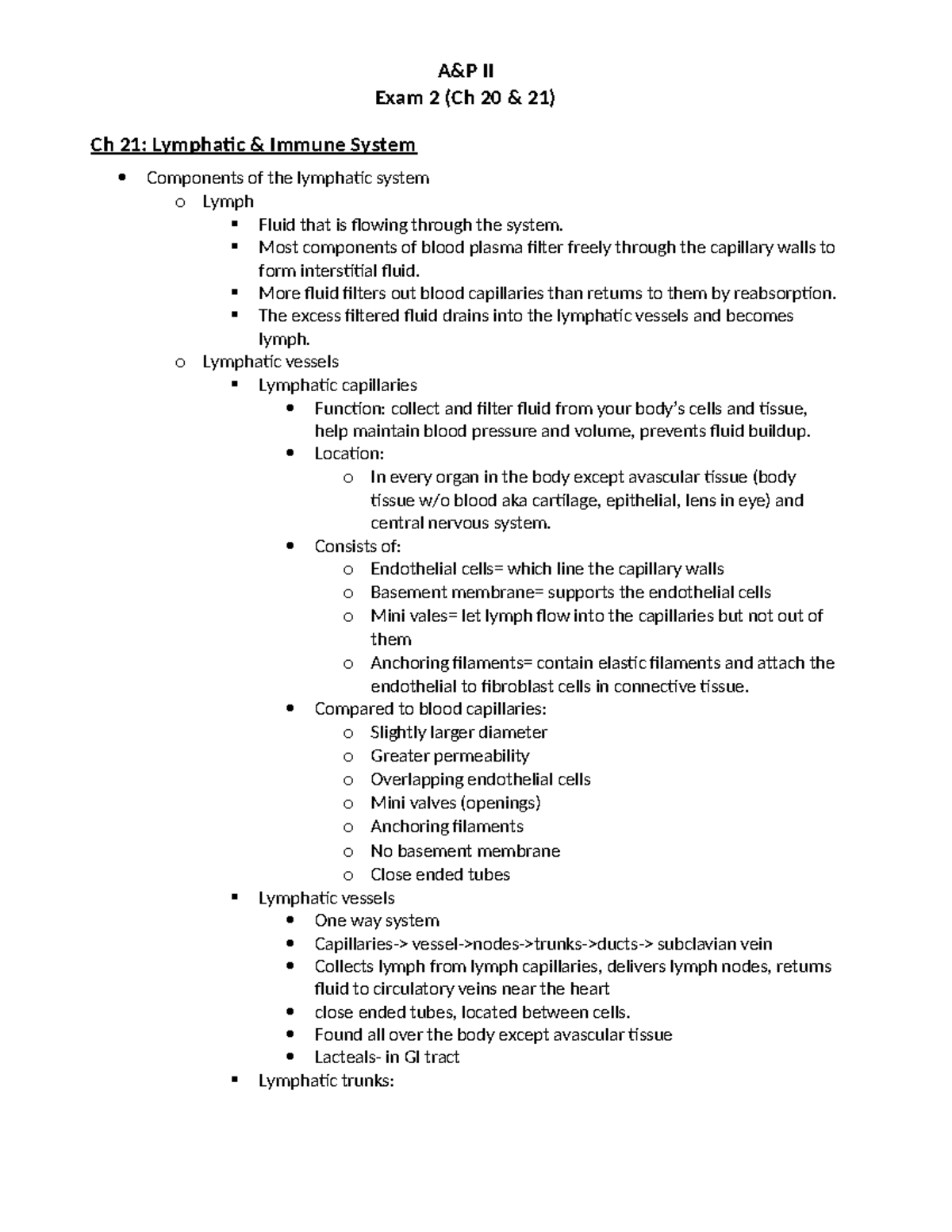 Study Guide Exam 2 - A&P II Exam 2 (Ch 20 & 21) Ch 21: Lymphatic ...