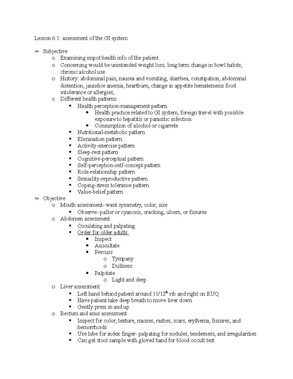 Lesson 6 - LECTURE NOTES - Lesson 6: assessment of the GI system ...