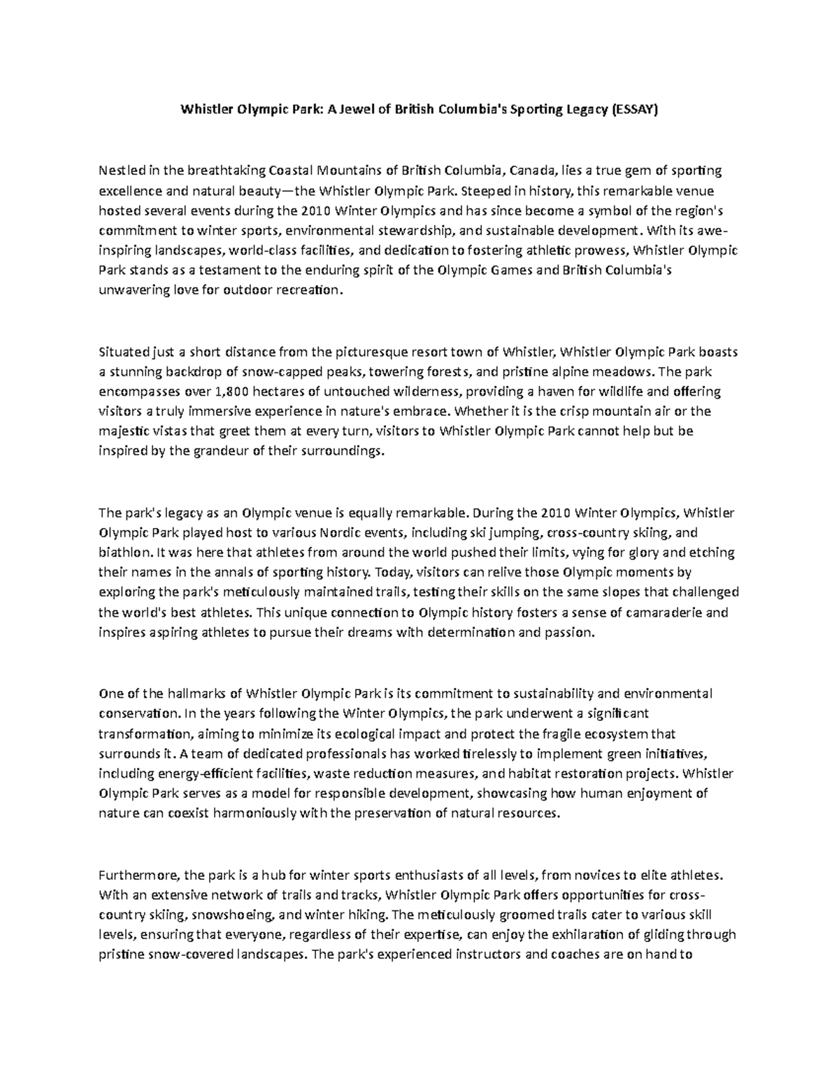 Whistler Olympic Park — A Jewel of British Columbia's Sporting Legacy