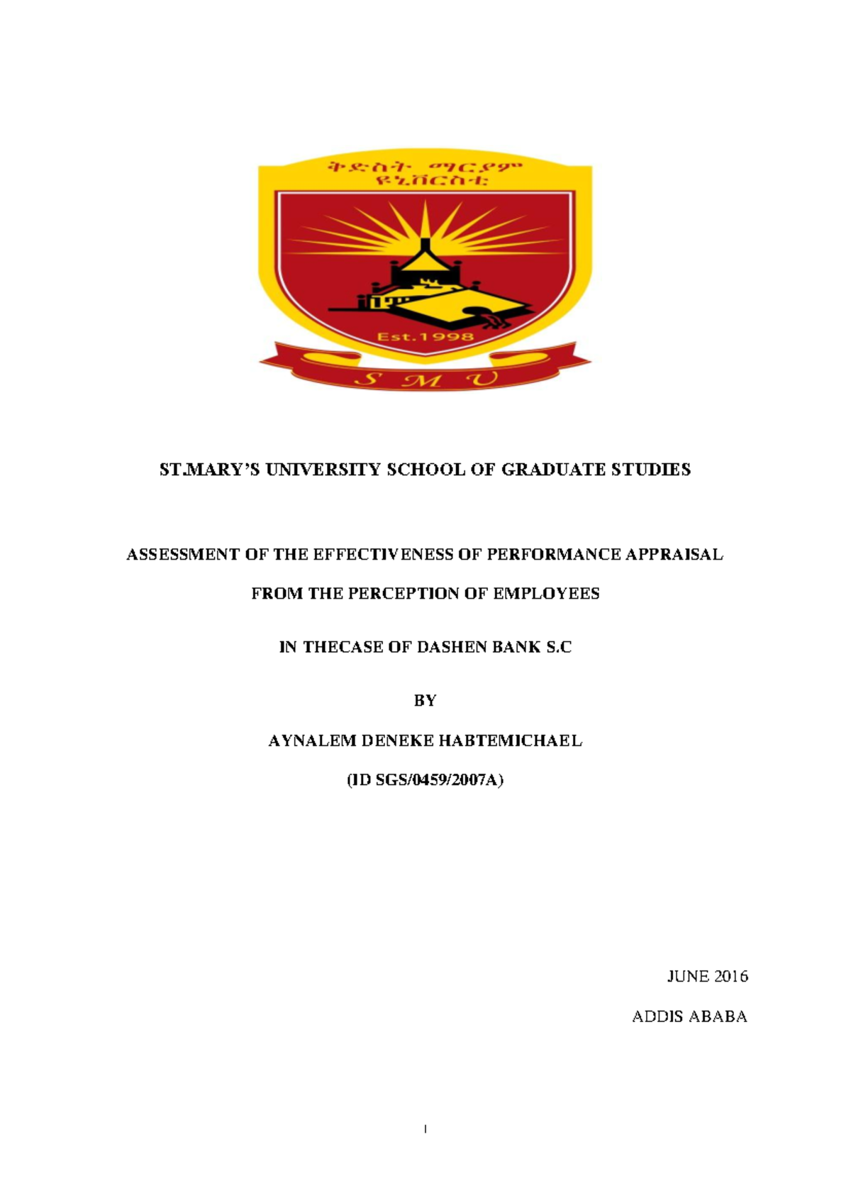 Performance appraisal final - I ST’S UNIVERSITY SCHOOL OF GRADUATE ...