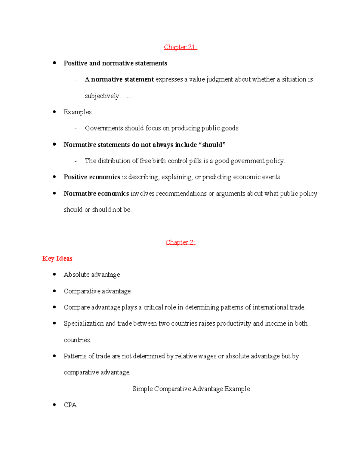 Econ Notes - Chapter 21: Positive and normative statements A normative ...