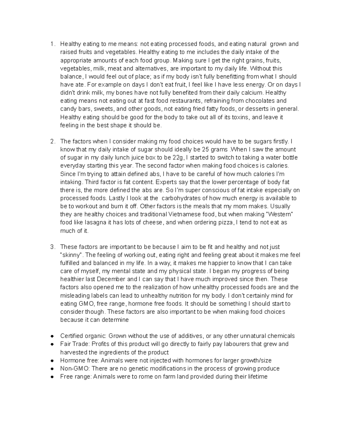 Healthy Eating - Notes - Healthy eating to me means: not eating ...