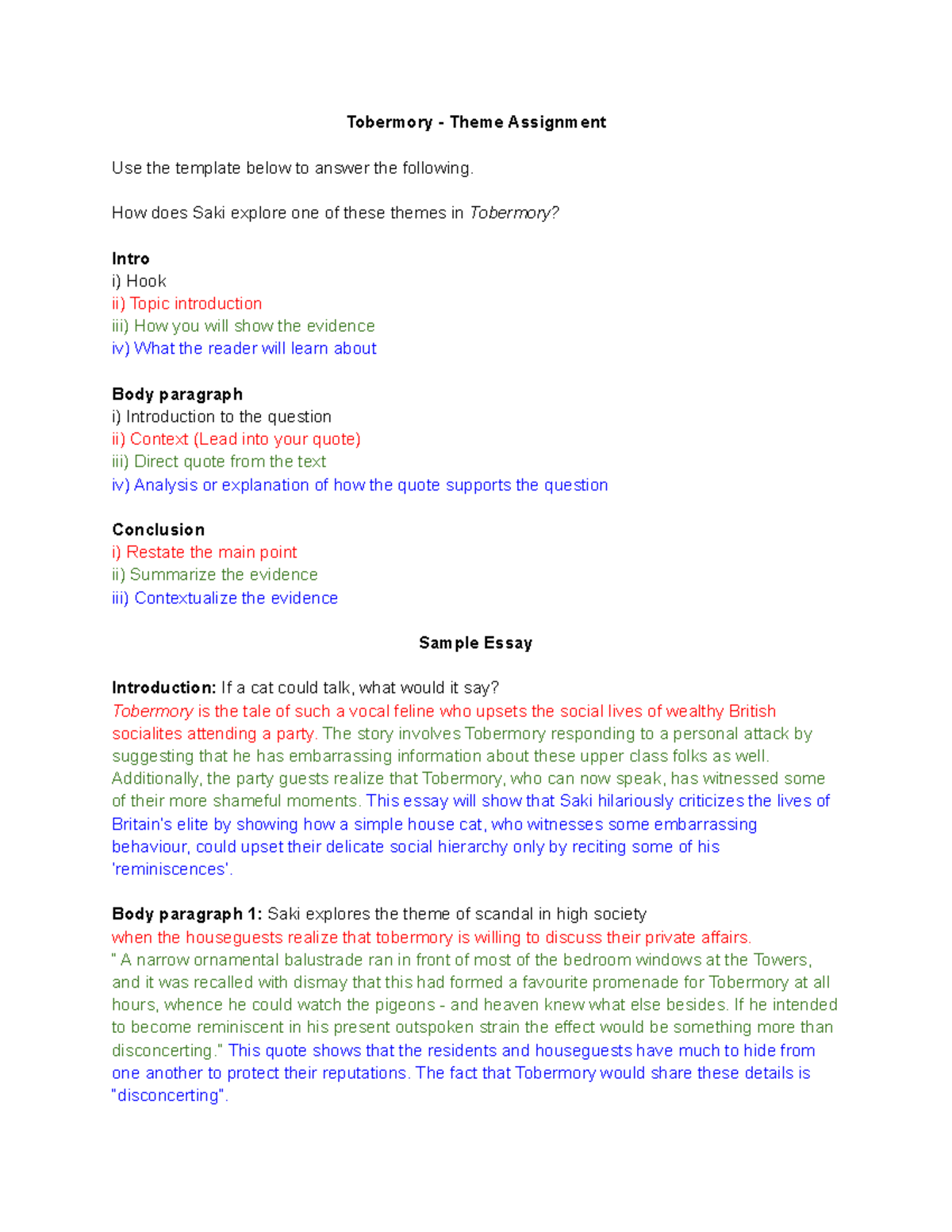 Tobermory Theme Assignment How does Saki explore one of these