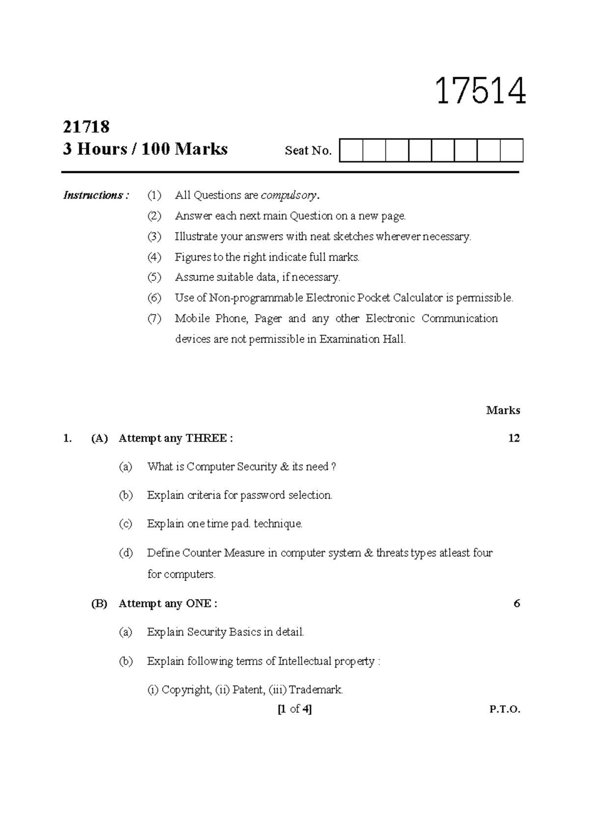 Discrete Mathematics Sem III Pattern 2018 Ex. In Sem T1 October 2019 QP ...