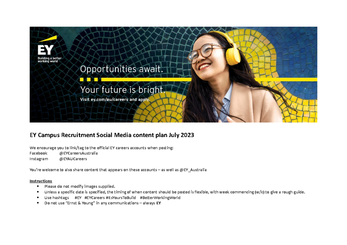 EY Campus Comms Plan - July - August 2023 - AU - EY Campus Recruitment