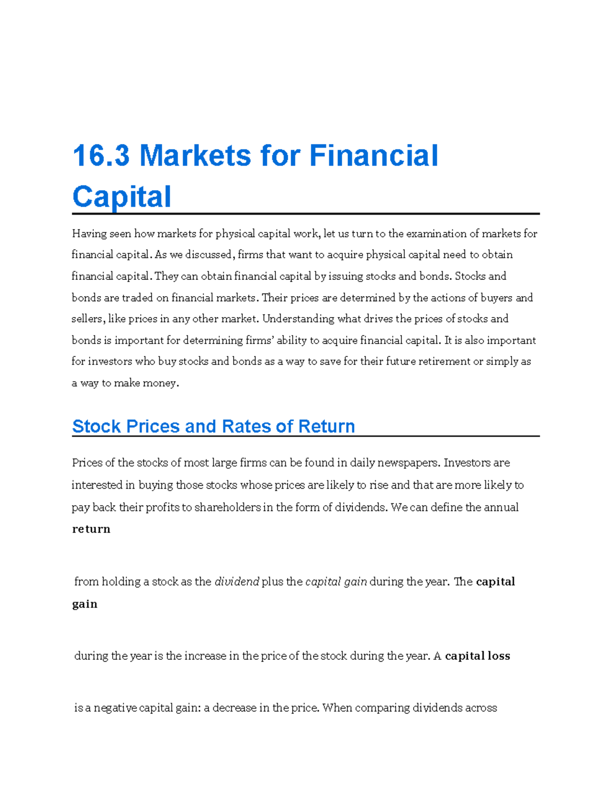 Chapter 16.3Lecture Notes - 16 Markets for Financial Capital Having ...