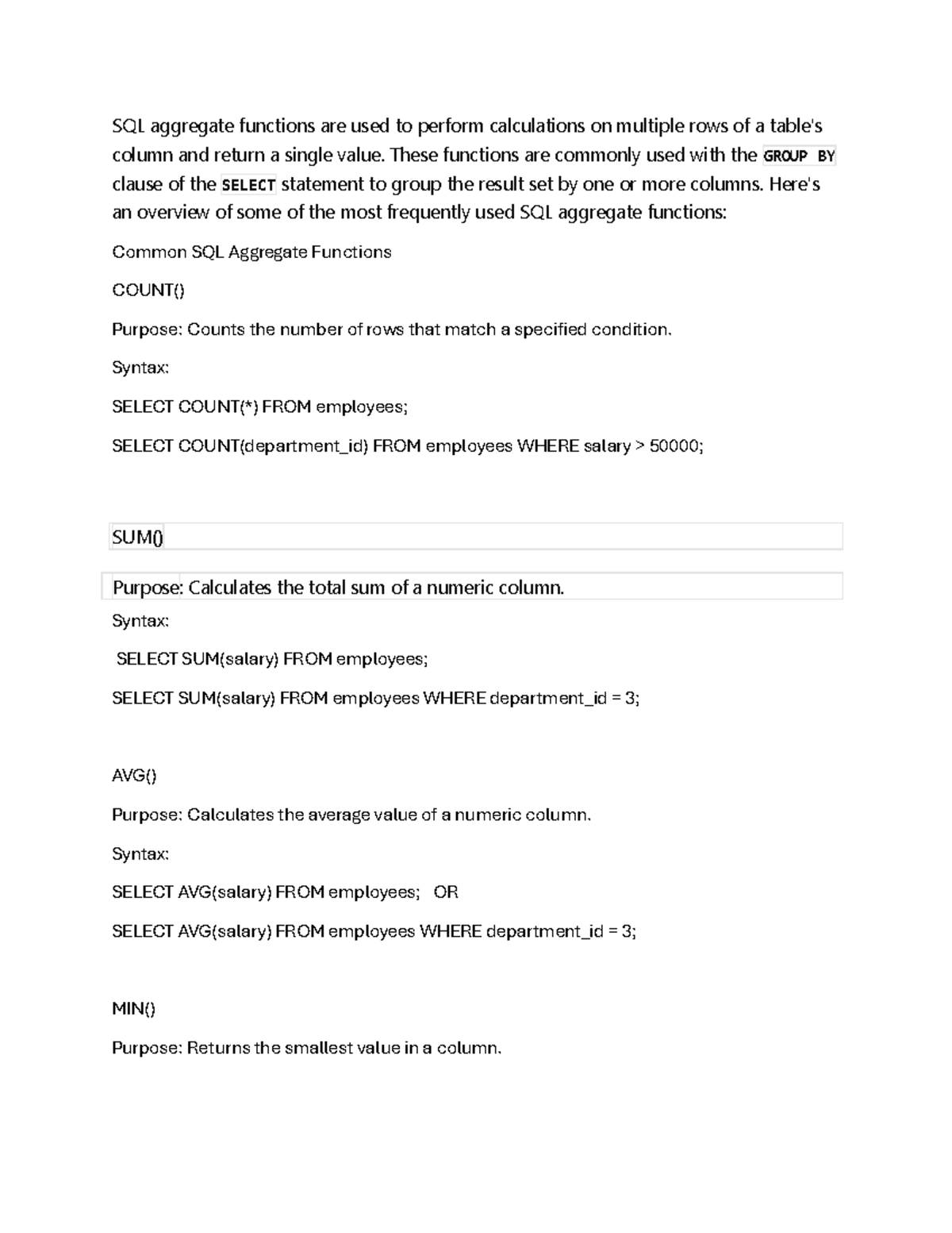 Session 4 - very informative - SQL aggregate functions are used to ...