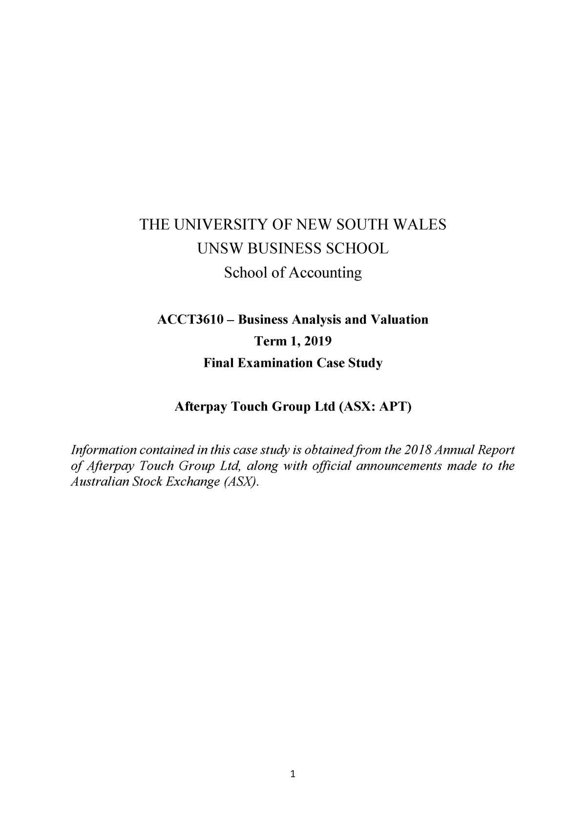 Final Exam 2019, Questions - THE UNIVERSITY OF NEW SOUTH WALES UNSW ...