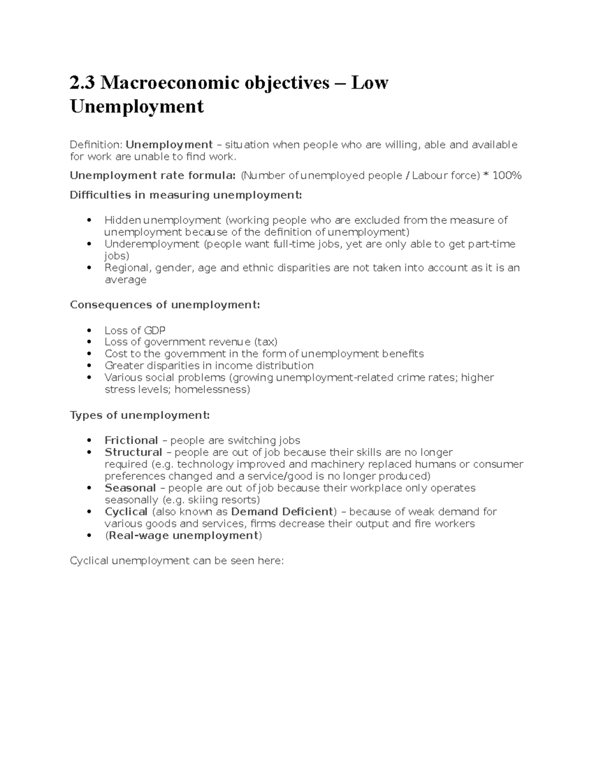 2.3 Macroeconomic Objectives – Low Unemployment - 2 Macroeconomic ...