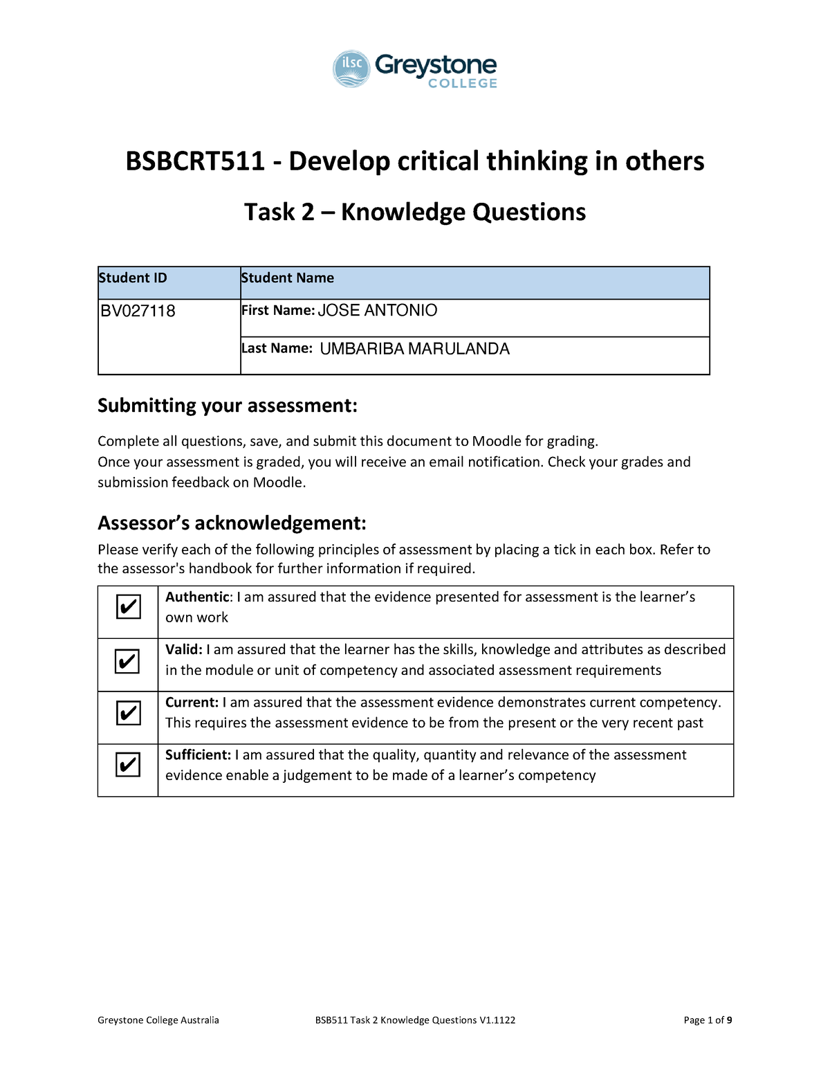 bsbcrt511 develop critical thinking