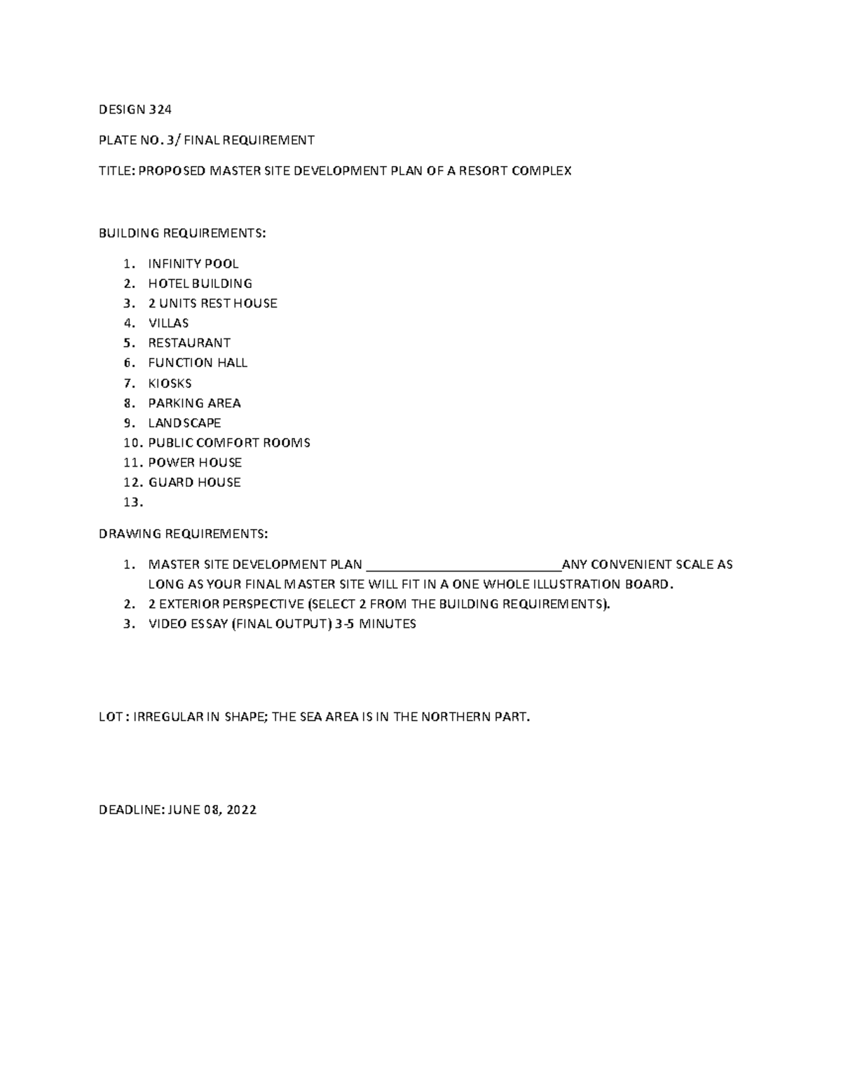Final- Requirement - DESIGN 324 PLATE NO. 3/ FINAL REQUIREMENT TITLE ...