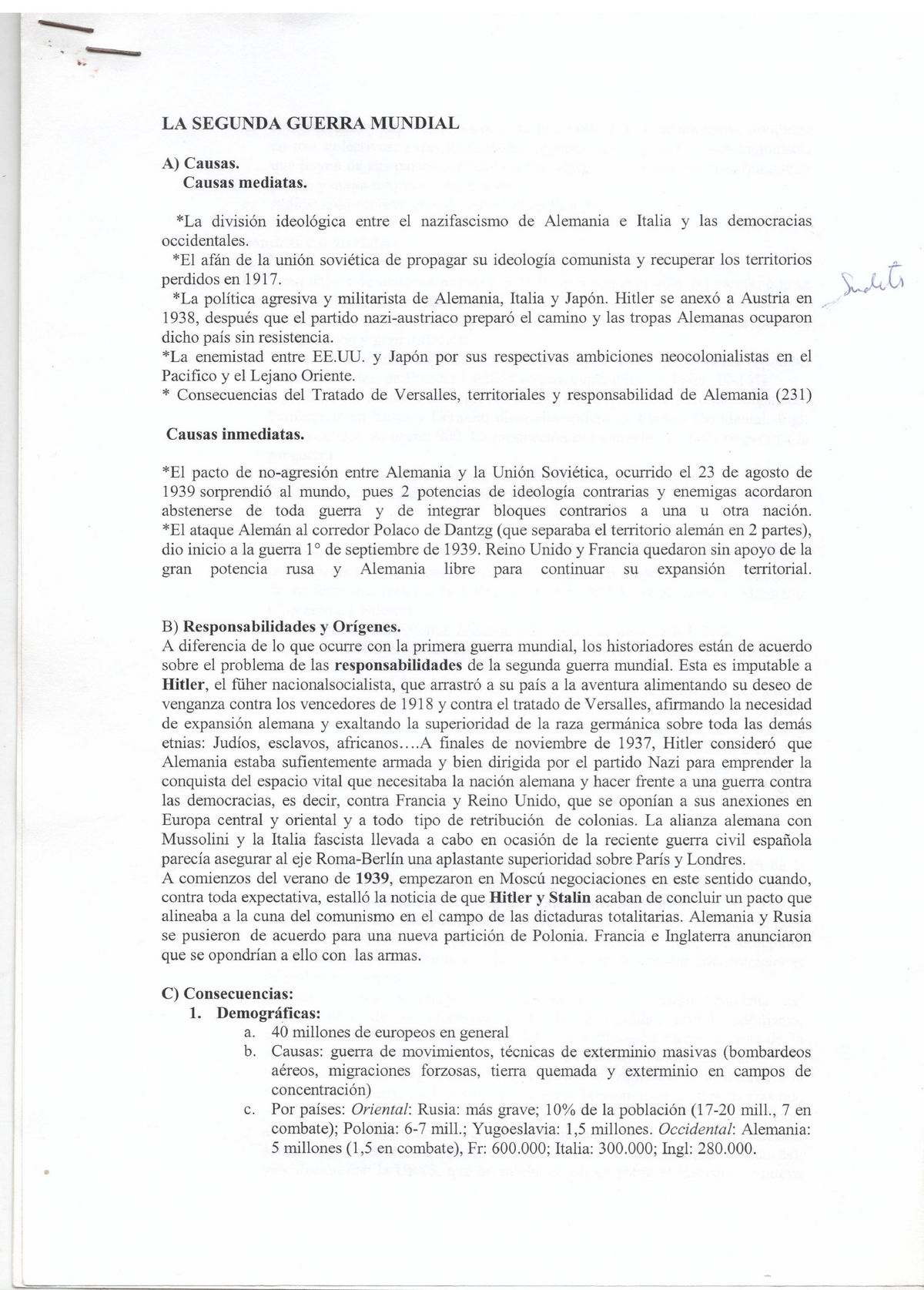 7. Segunda Guerra Mundial - LA SEGUNDA GUERRA MUNDIAL A) Causas. Causas  mediatas. *La division - Studocu