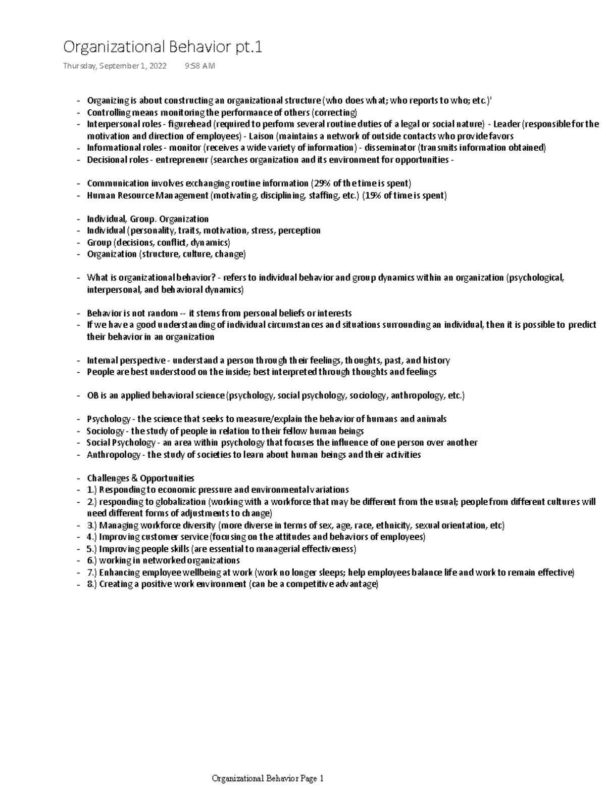 Organizational Behavior Notes - Organizing is about constructing an ...