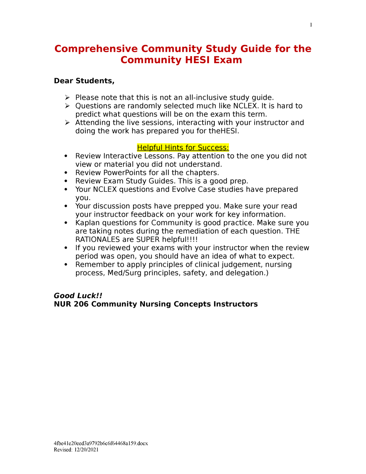 HESI Study Guide2021 Comprehensive Community Study