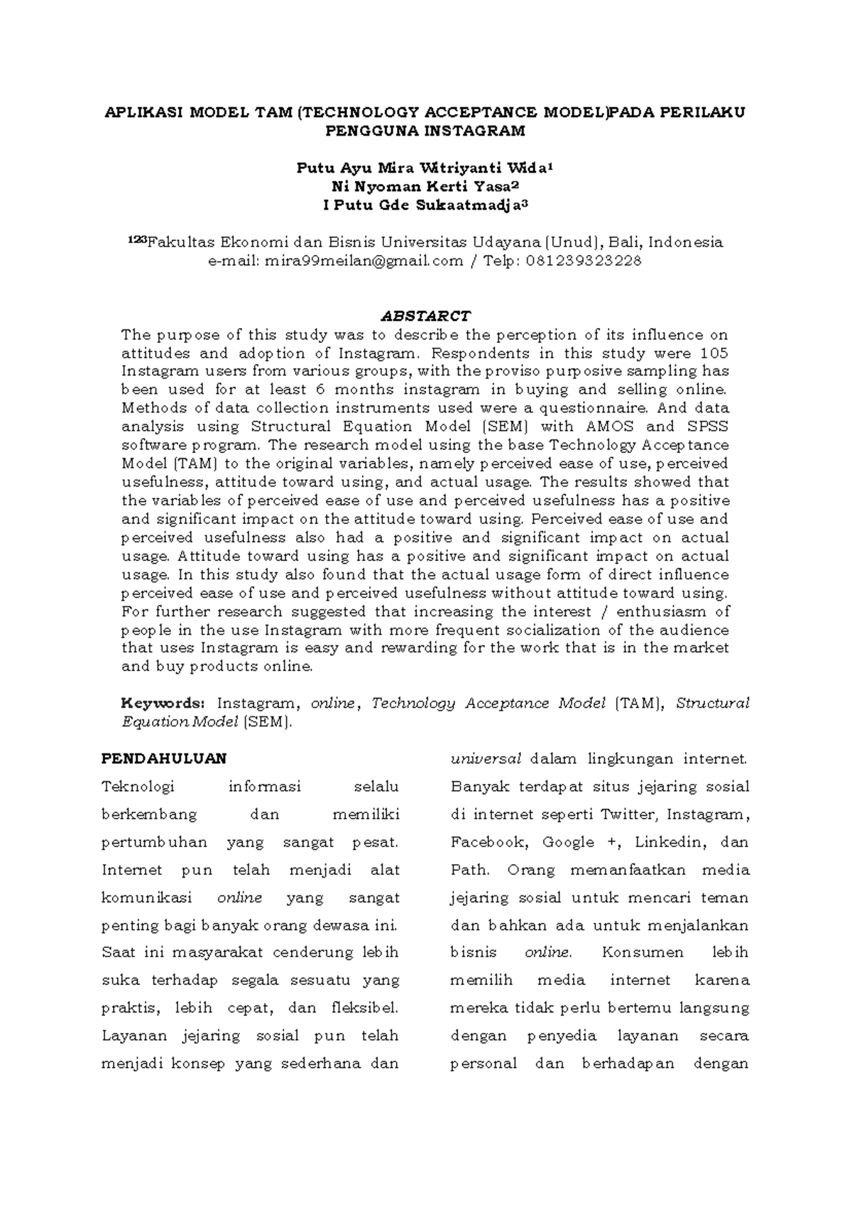 TAM - essay - APLIKASI MODEL TAM (TECHNOLOGY ACCEPTANCE MODEL)PADA ...