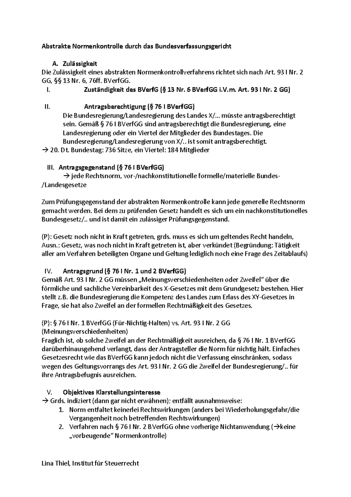 Unterschied Abstrakte Und Konkrete Normenkontrolle Schema Abstrakte Normenkontrolle-2 - Lina Thiel, Institut für