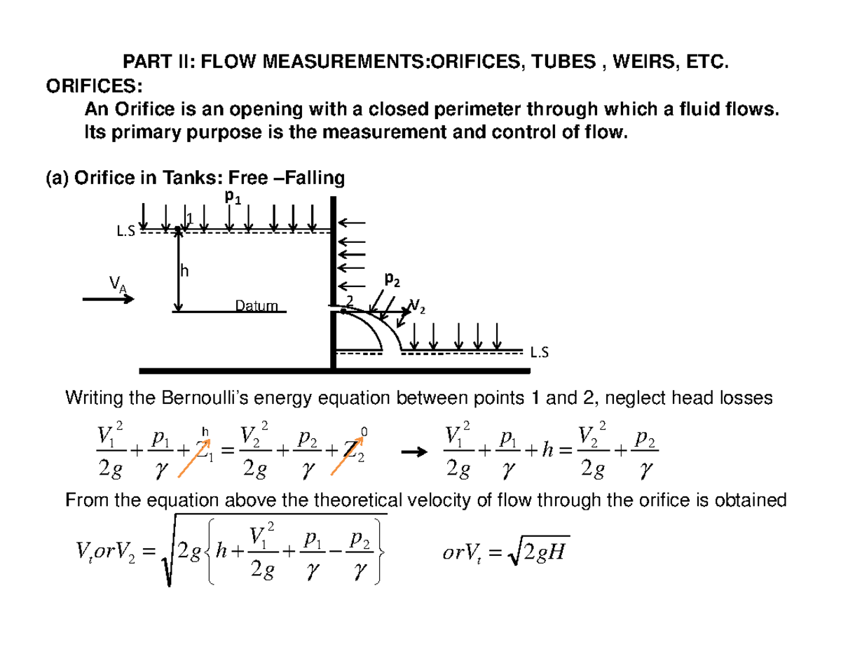 Orifices,Tubes and Weirs for design - PART II: FLOW MEASUREMENTS ...