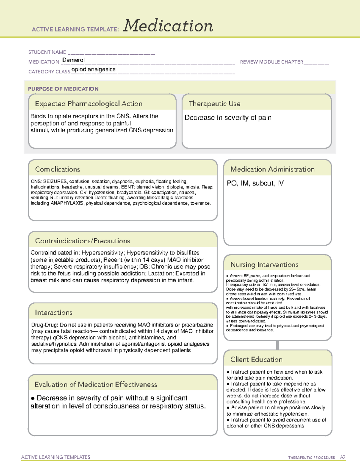 Demerol - Med - ACTIVE LEARNING TEMPLATES THERAPEUTIC PROCEDURE A ...