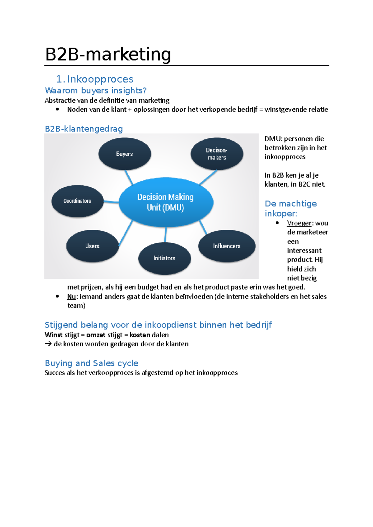 B2B Samenvatting - B2B-marketing 1. Inkoopproces Waarom Buyers Insights ...