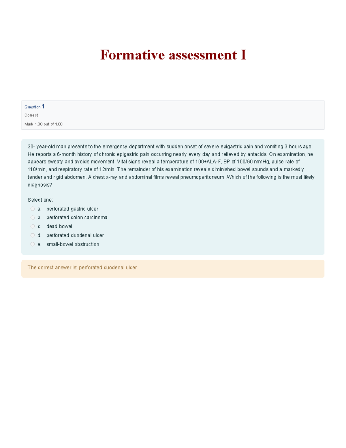 Surgery 3a formative assessments - Question 1 Correct Mark 1 out of 1 ...