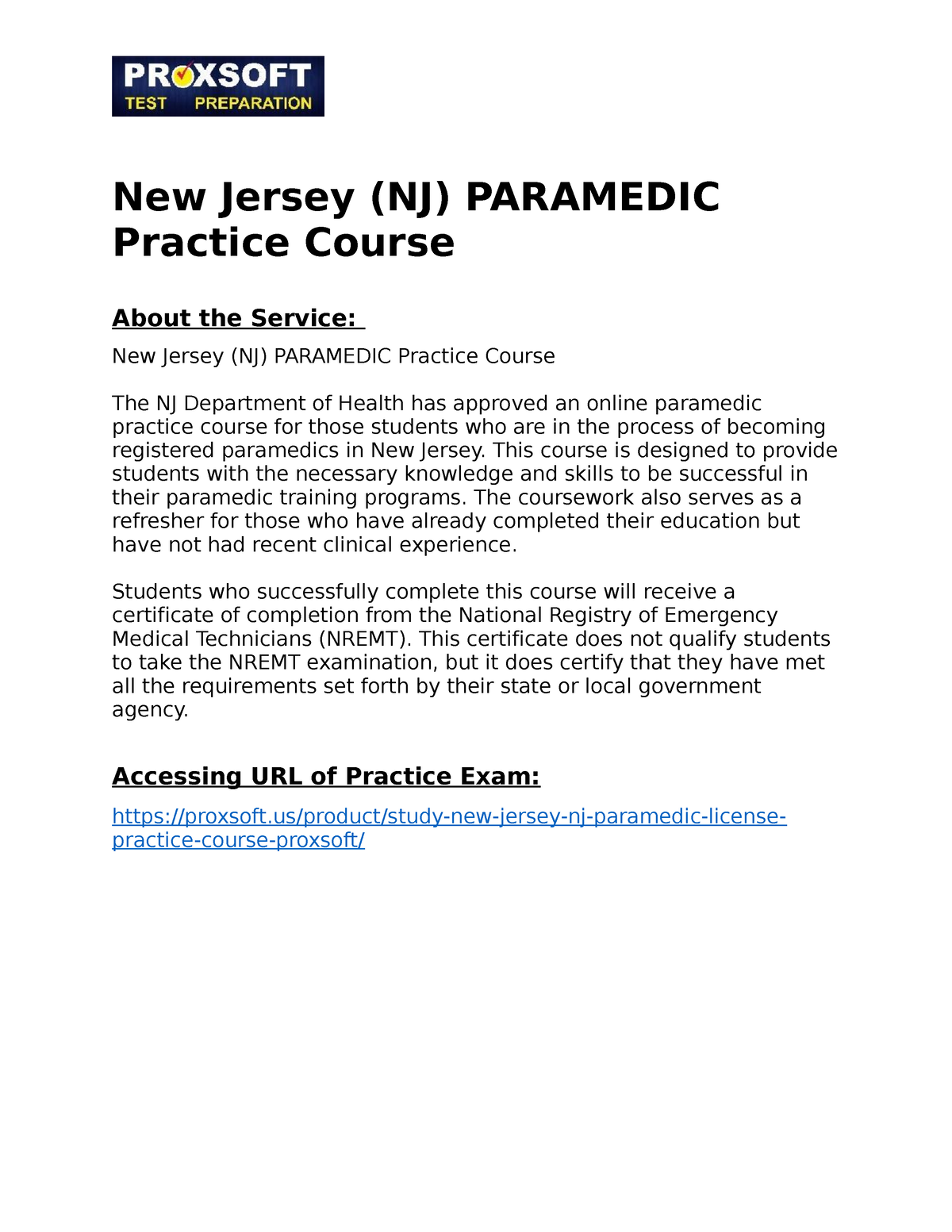 New Jersey (nj) Paramedic Practice Course - New Jersey (nj) Paramedic 