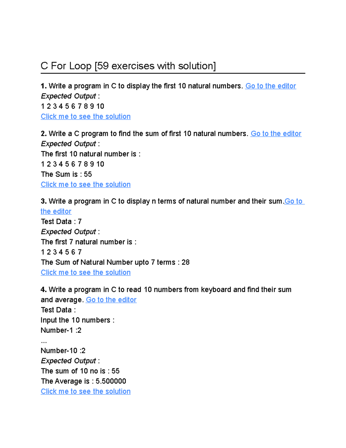 C For Loop - lab notes c programming - C For Loop [59 exercises with ...