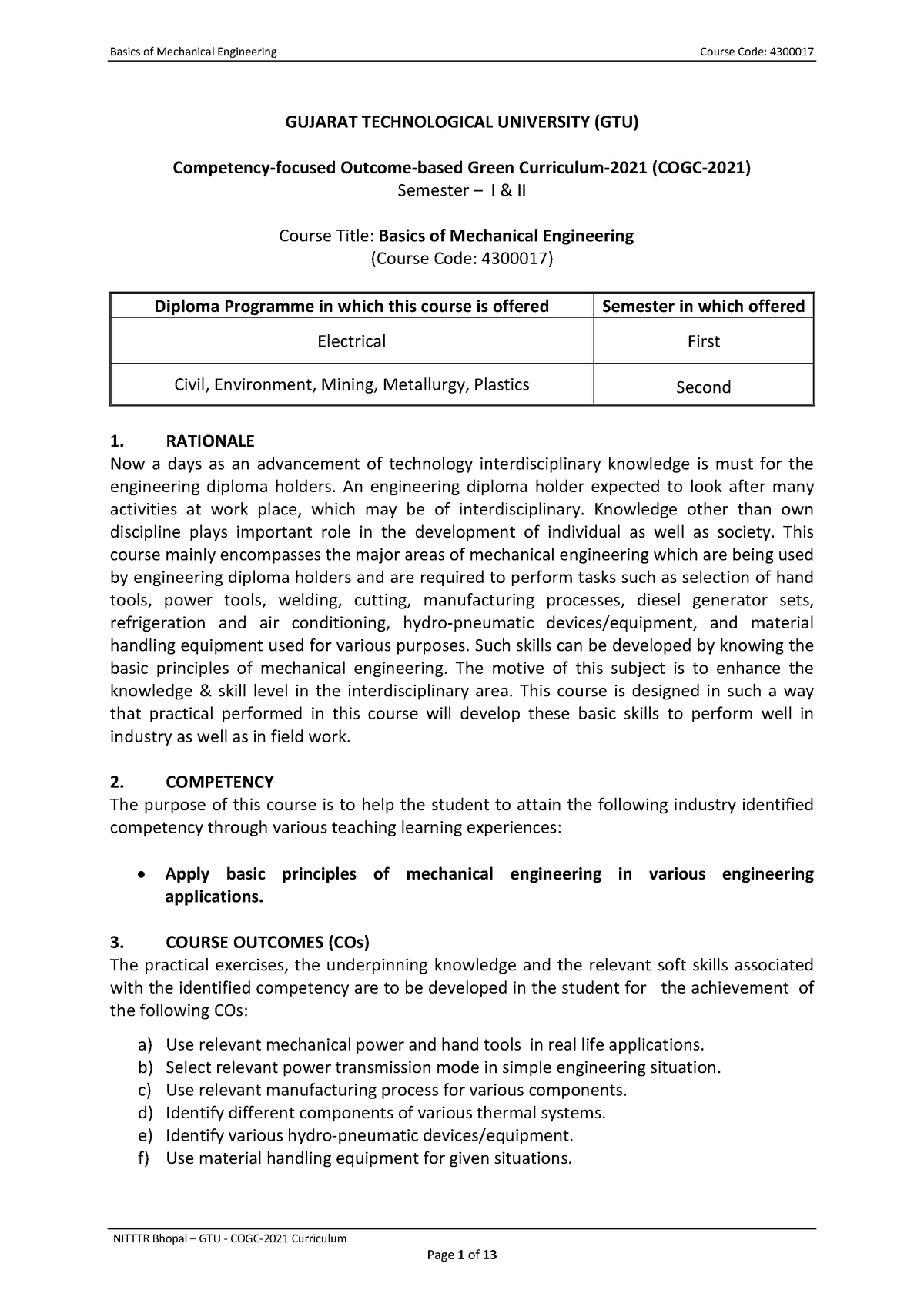 BASIC MECHANICAL ENGINEERING SYLLABUS OF ELECTRICAL ENGINEERING ...