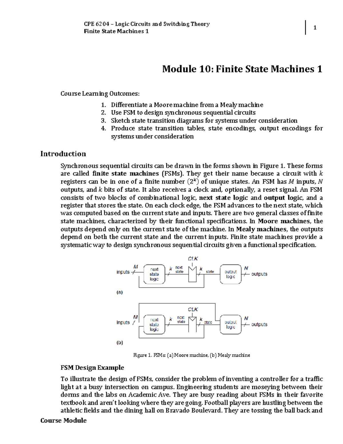 Week 12 - Module 10 Finite State Machines 1 - CPE 6204 – Logic Circuits ...