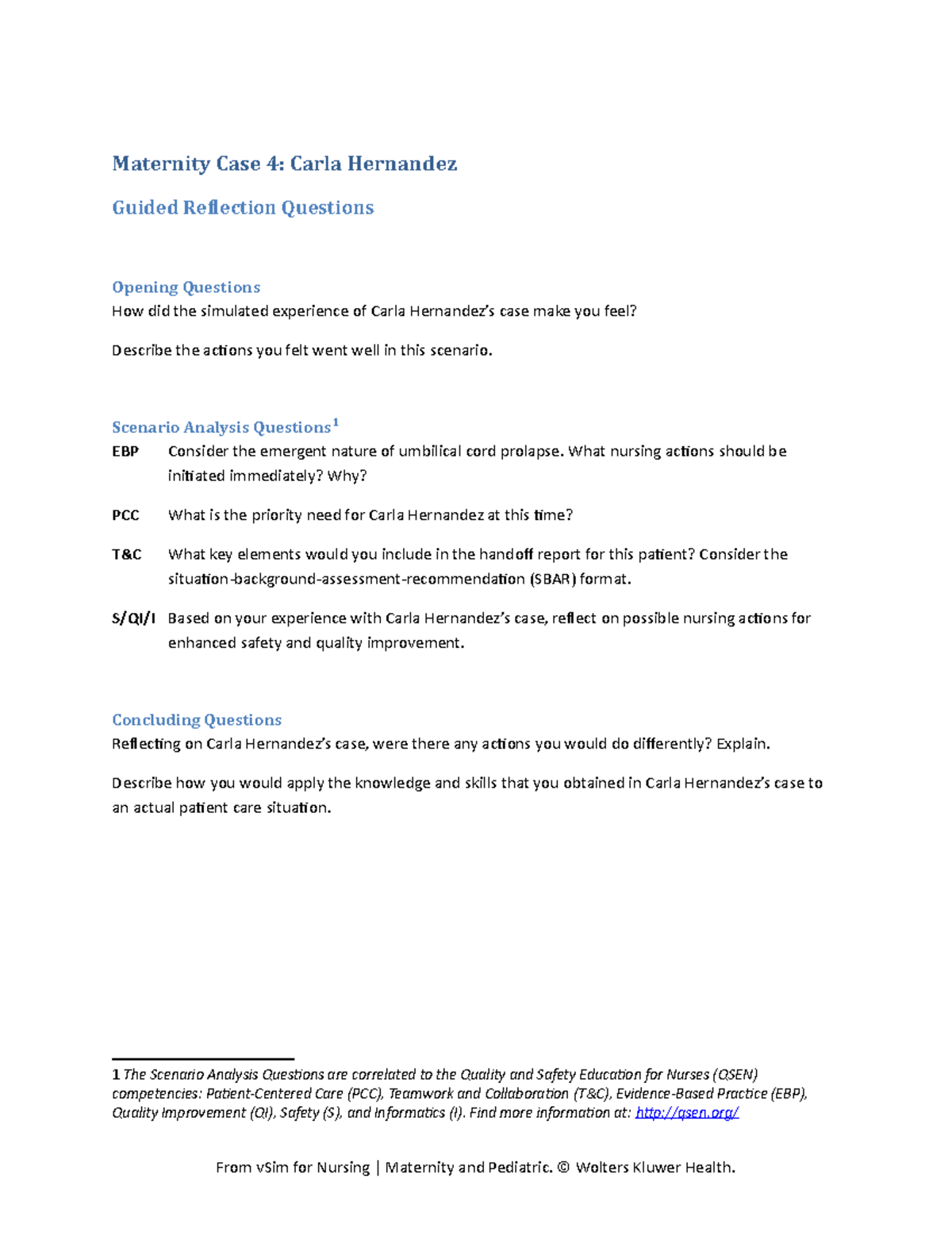 Maternity Case 04 GRQ Maternity Case 4 Carla Hernandez Guided Reflection Questions Opening