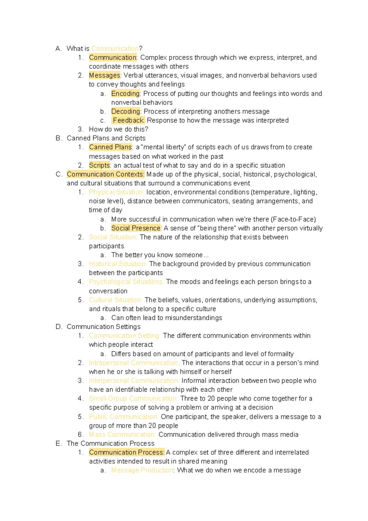 Ch. 1 Foundations of Communication - A. What is Communication? 1 ...