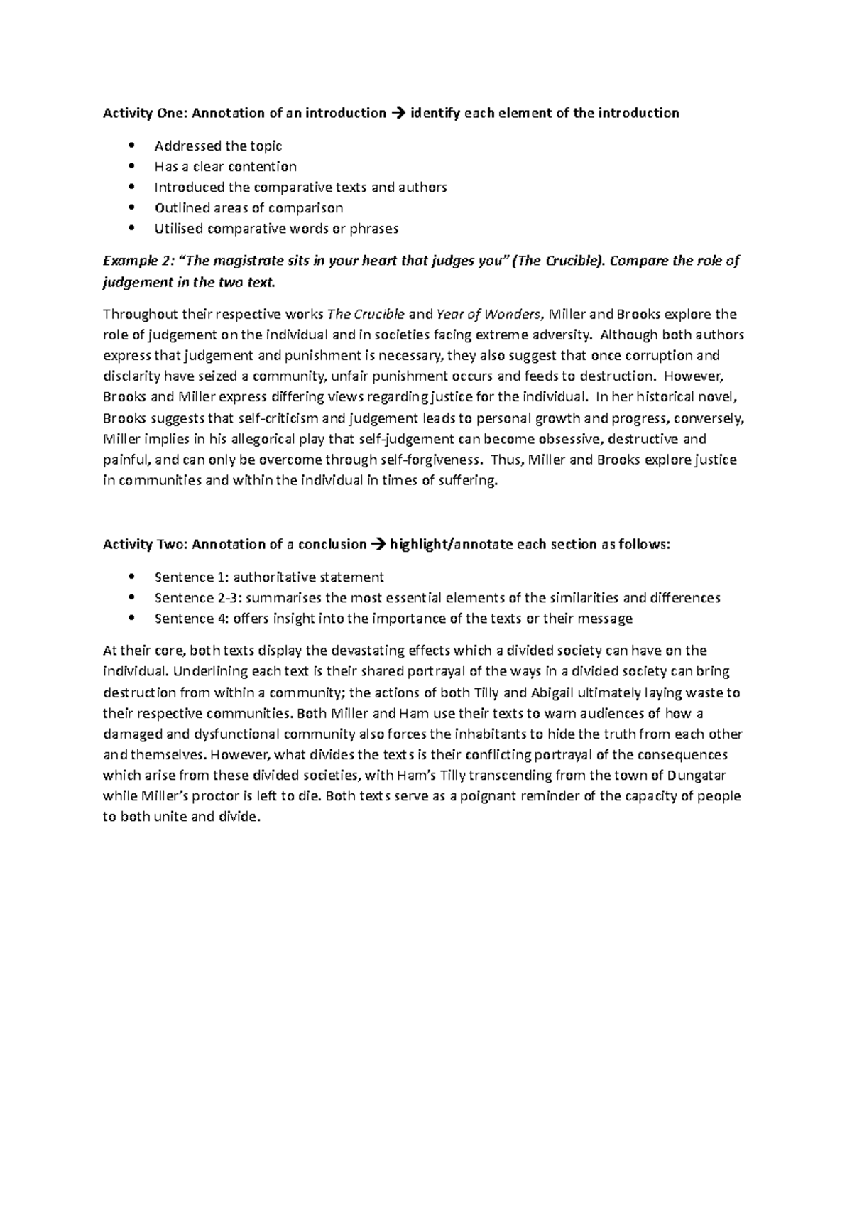 Comparative writing 101 worksheet - Activity One: Annotation of an ...