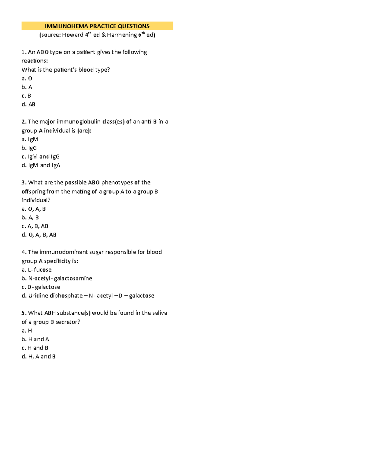 Immunohematology reviewer - IMMUNOHEMA PRACTICE QUESTIONS (source ...