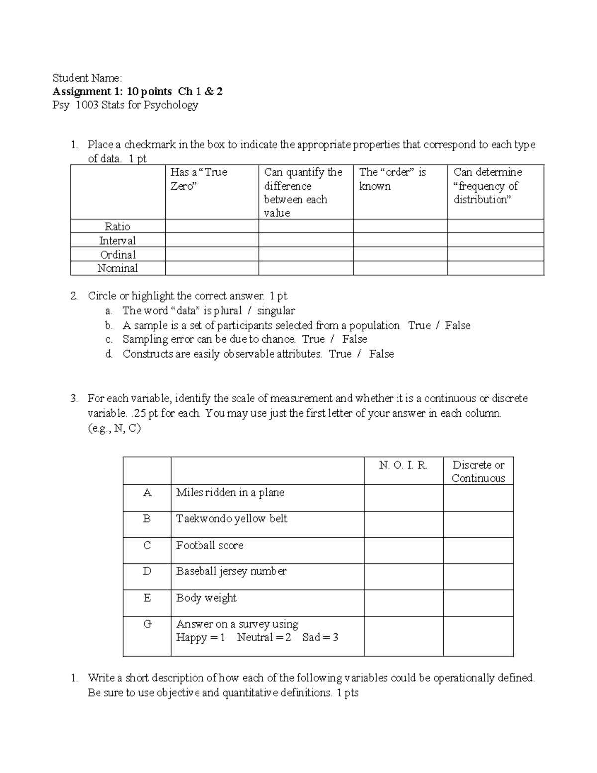 TU Psy 1003 Assignment #1 Fall 2021-1 - Student Name: Assignment 1: 10 ...