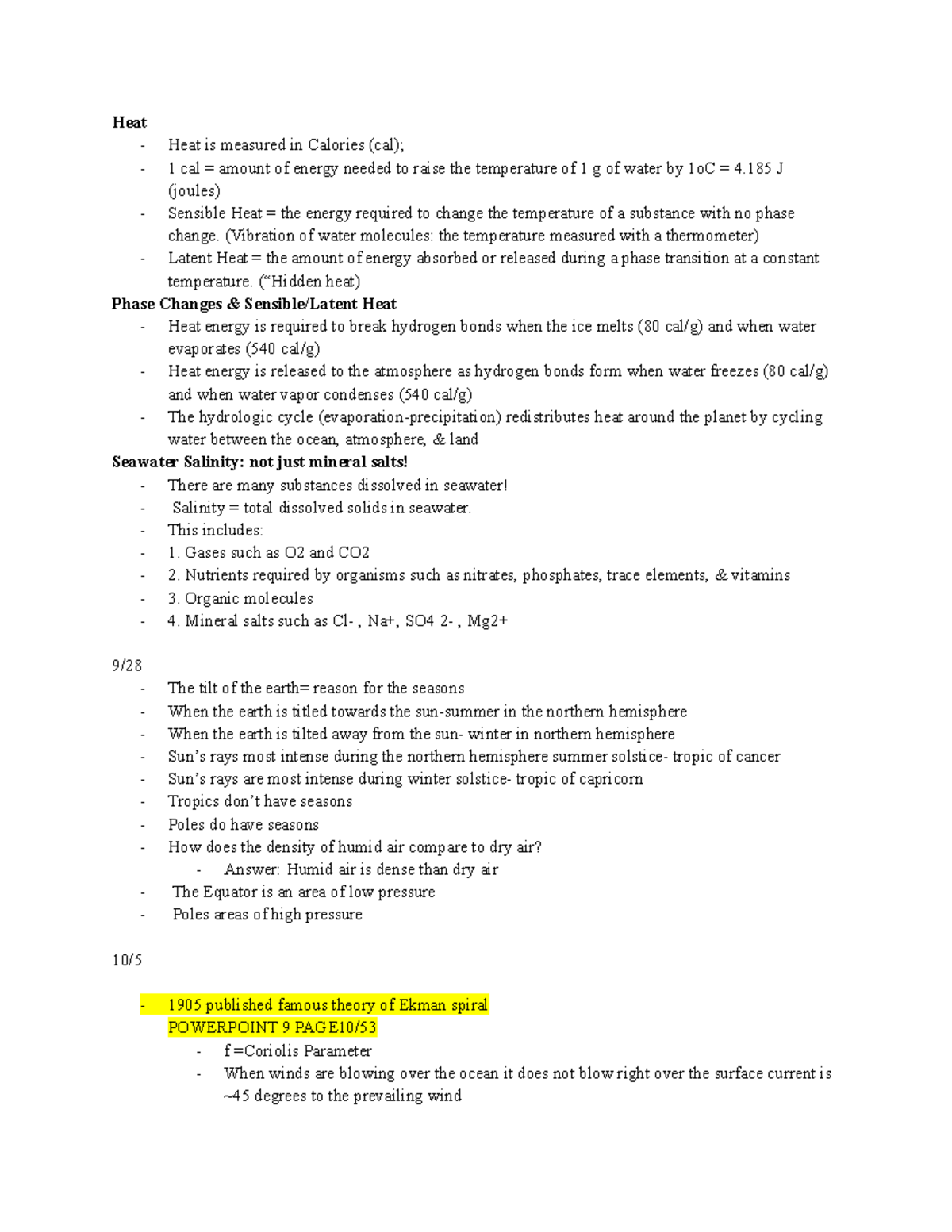 Oceanography Note Pt2 - Got an A in class - Heat - Heat is measured in ...