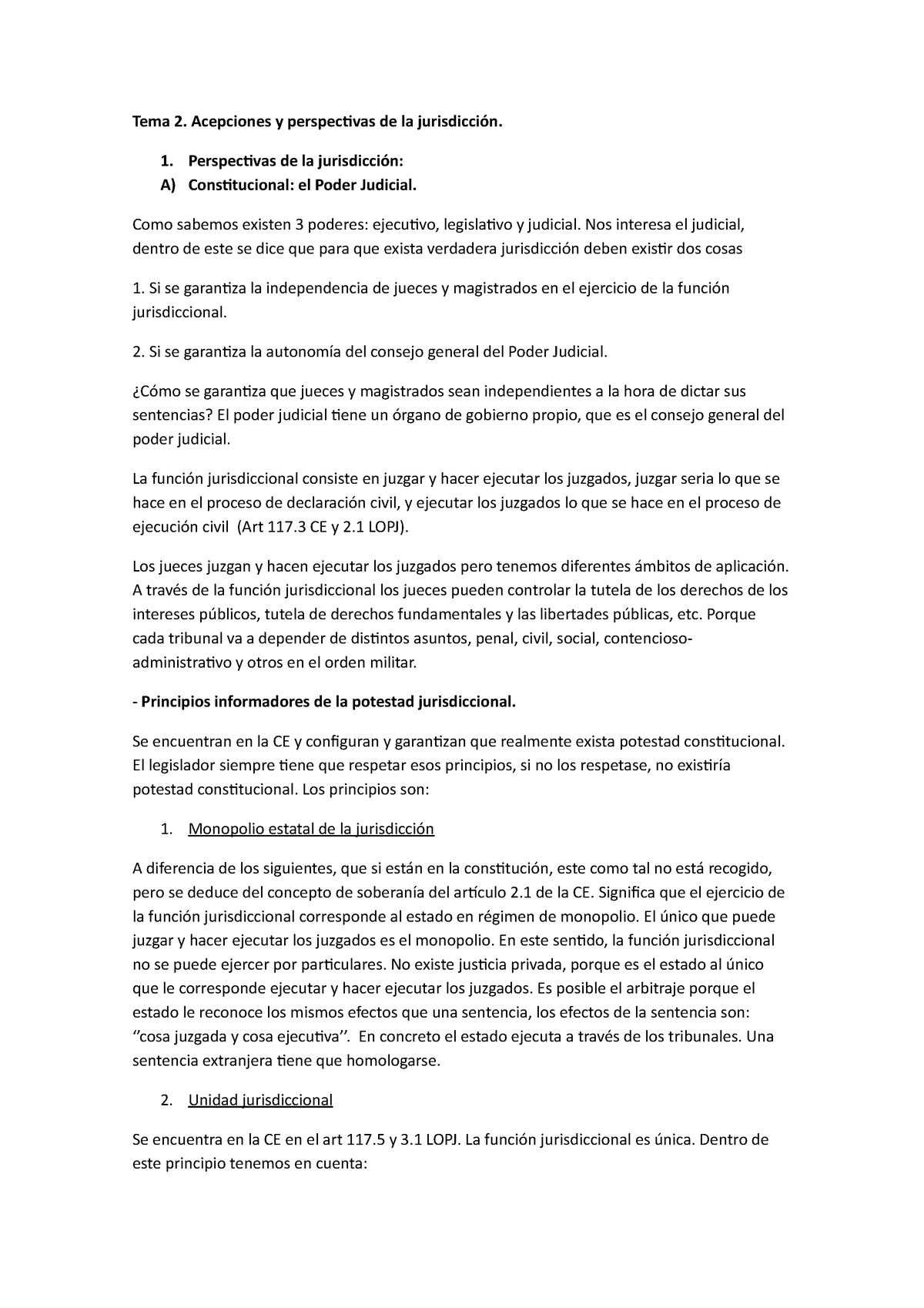 Tema 2 Apuntes 2 Tema 2 Acepciones Y Perspectivas De La Jurisdicción Perspectivas De La 9358