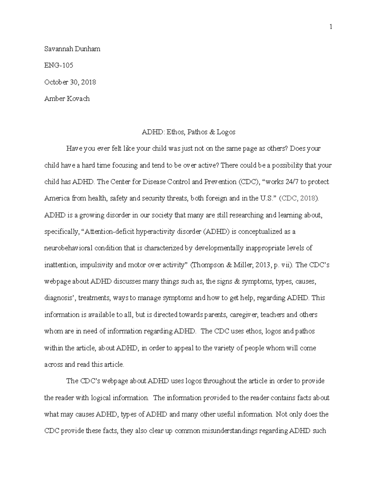 rhetorical analysis essay on cdc adhd