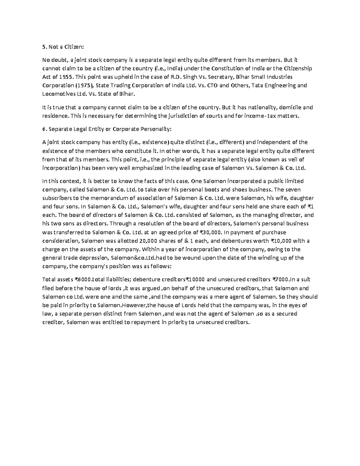 Characteristics of a Joint stock company.Not a Citizen Not a Citizen No doubt, a joint stock