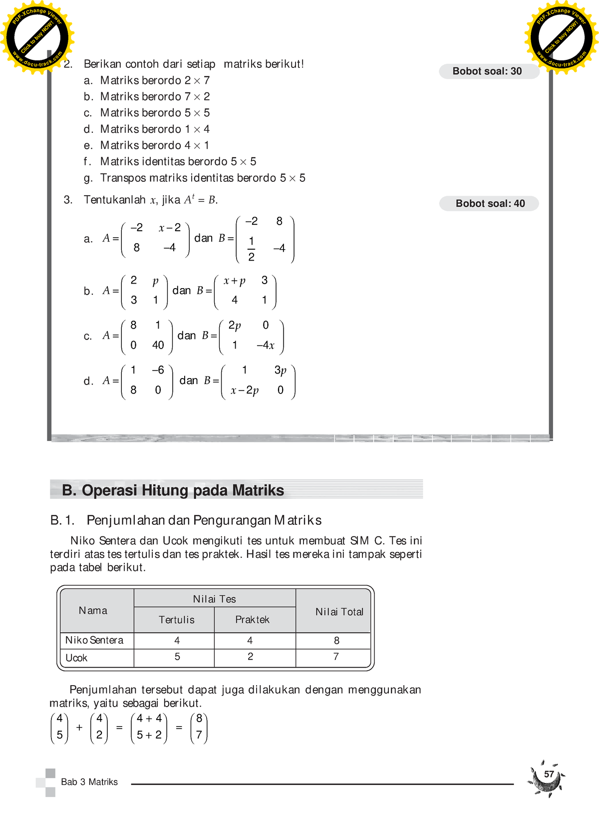 Matriks-b - Math - Bab 3 Matriks 57 B. Operasi Hitung Pada Matriks ...