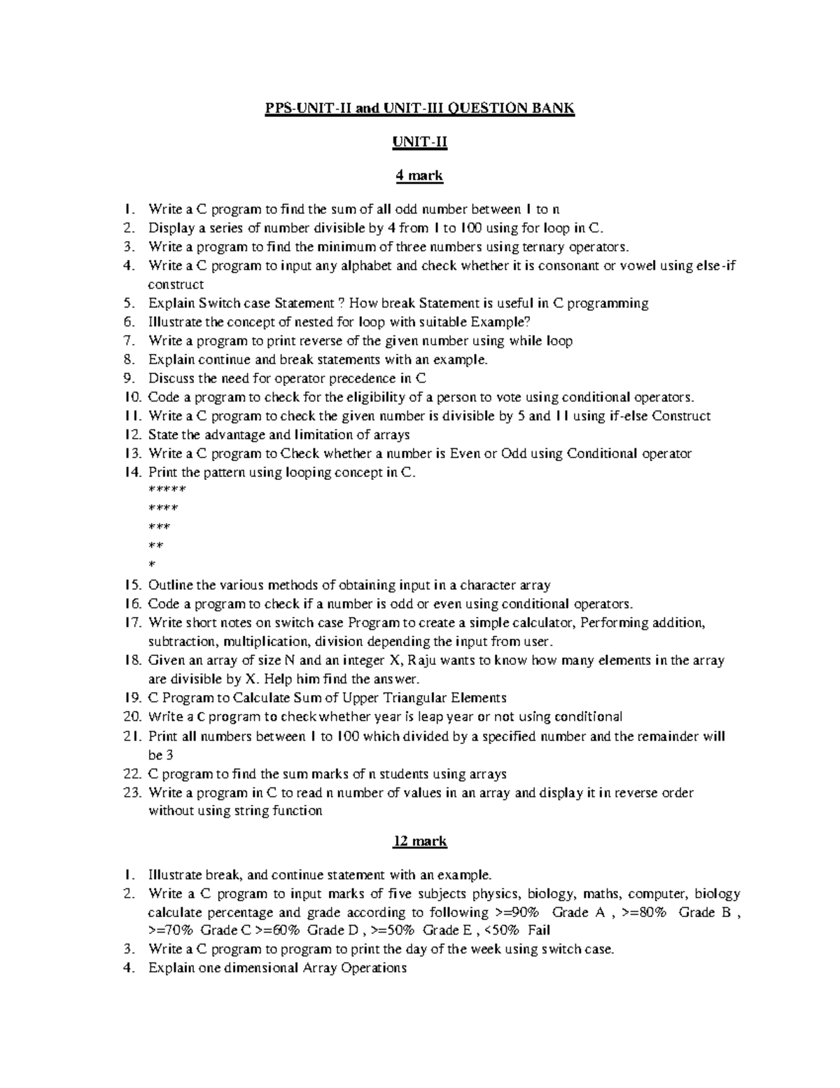 PPS UNIT-2 and UNIT-3 QB - PPS-UNIT-II and UNIT-III QUESTION BANK UNIT ...