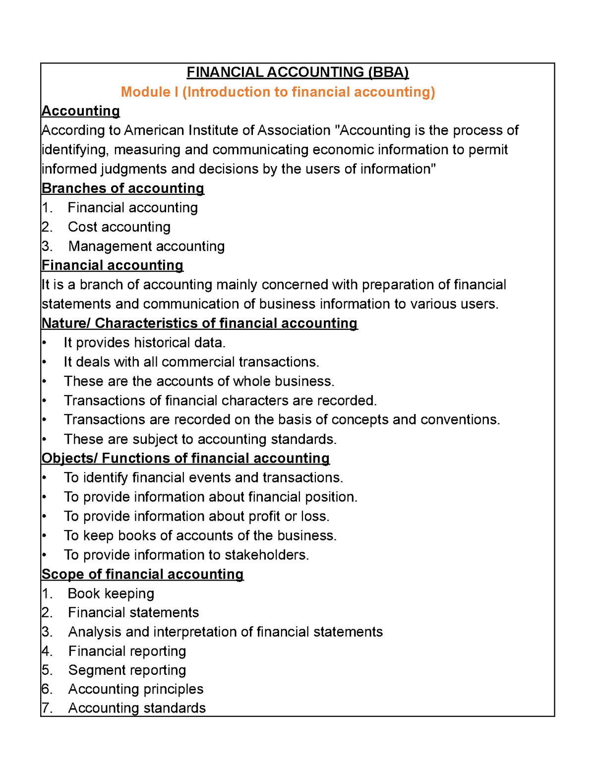 Financial Accounting Full Module Bba - Studocu