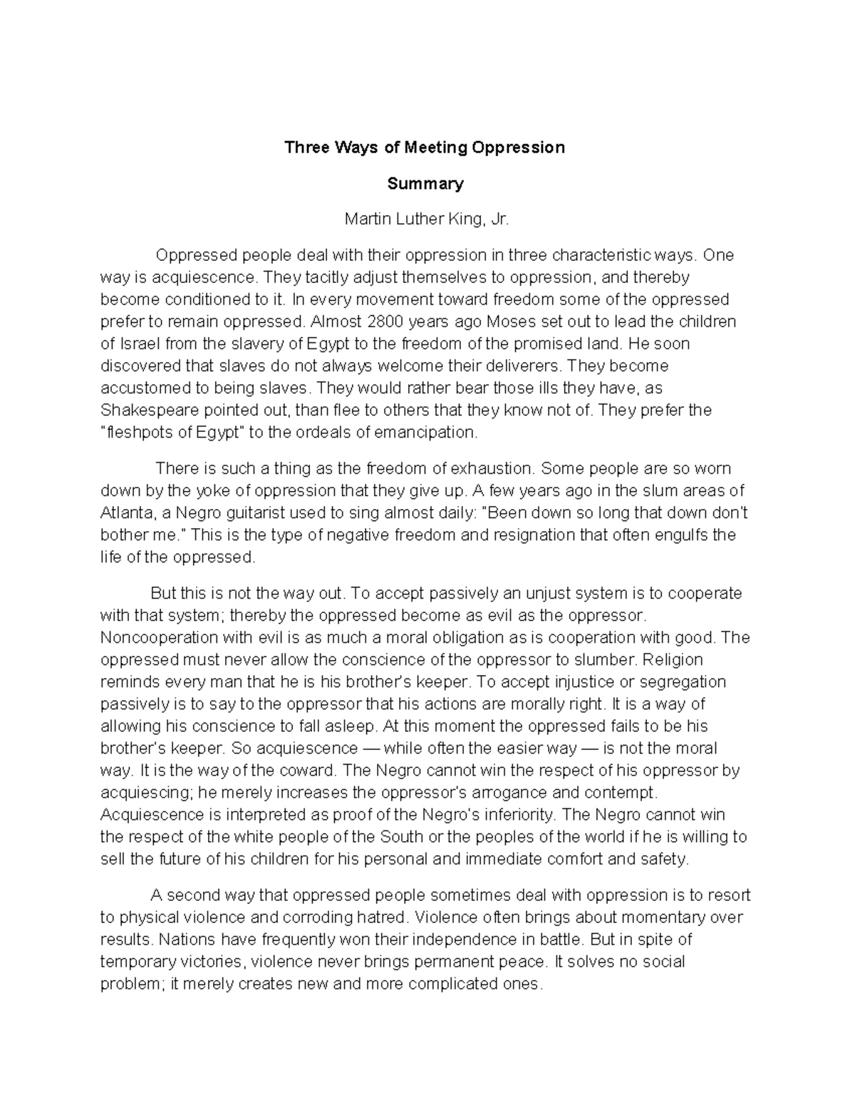 three ways of meeting oppression essay