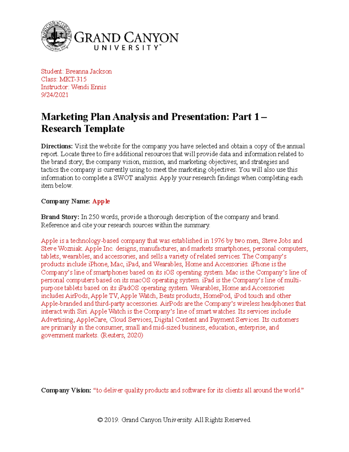 MKT-315 - Marketing Plan Analysis And Presentation Part 1 - Student ...