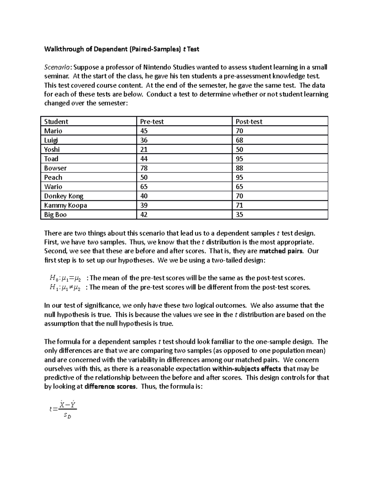 Walkthrough of Dependent samples t test - Walkthrough of Dependent ...