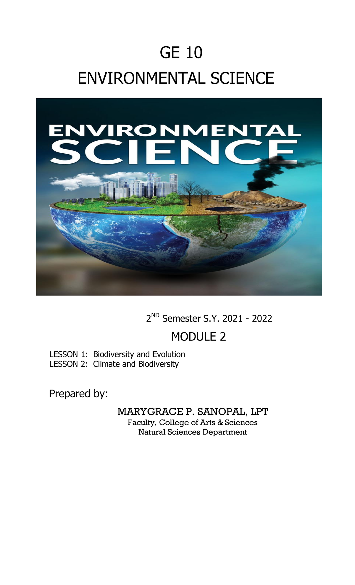 Module 2 Ge 10 Missgracia Ge 10 Environmental Science 2 Nd Semester S 2021 2022 Module 2