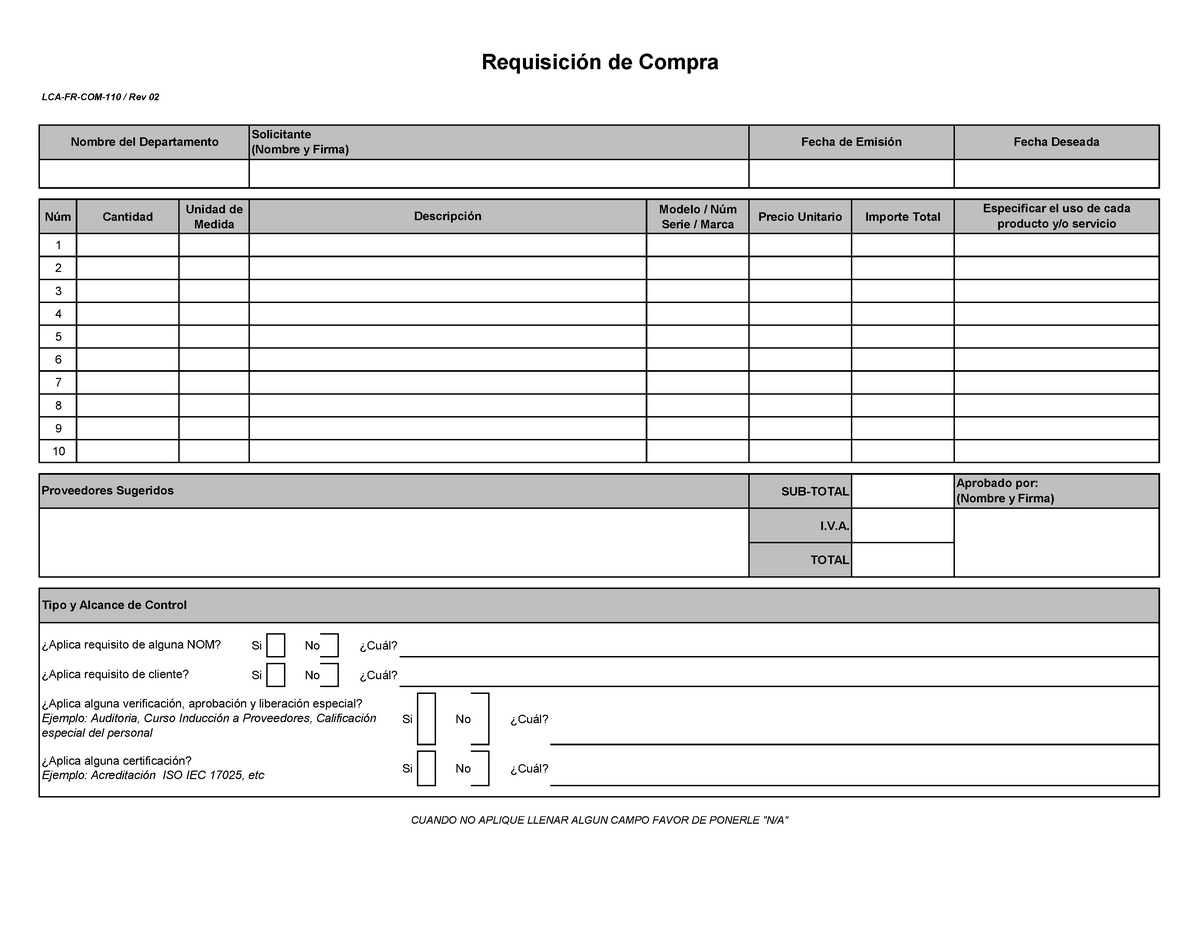 Requisicion De Compra Formato Requerimiento Lca Fr Co Vrogue Co