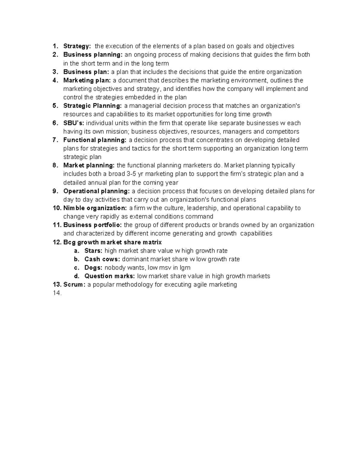 POM CH3 defintions Strategy the execution of the elements of a