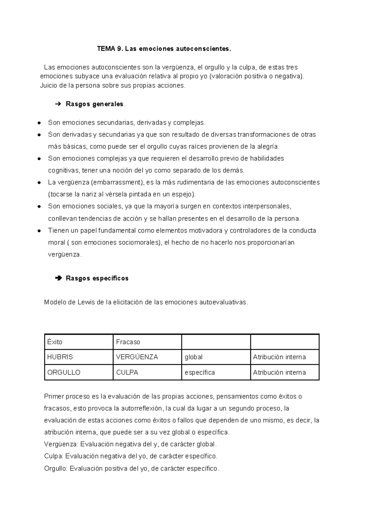 emociones autoconscientes TEMA 9. Las emociones autoconscientes. Las