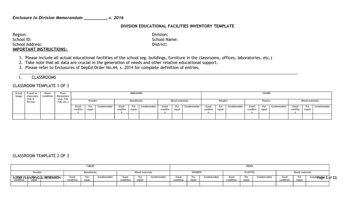 Inventory-template - Inventory template - Enclosure to Division ...
