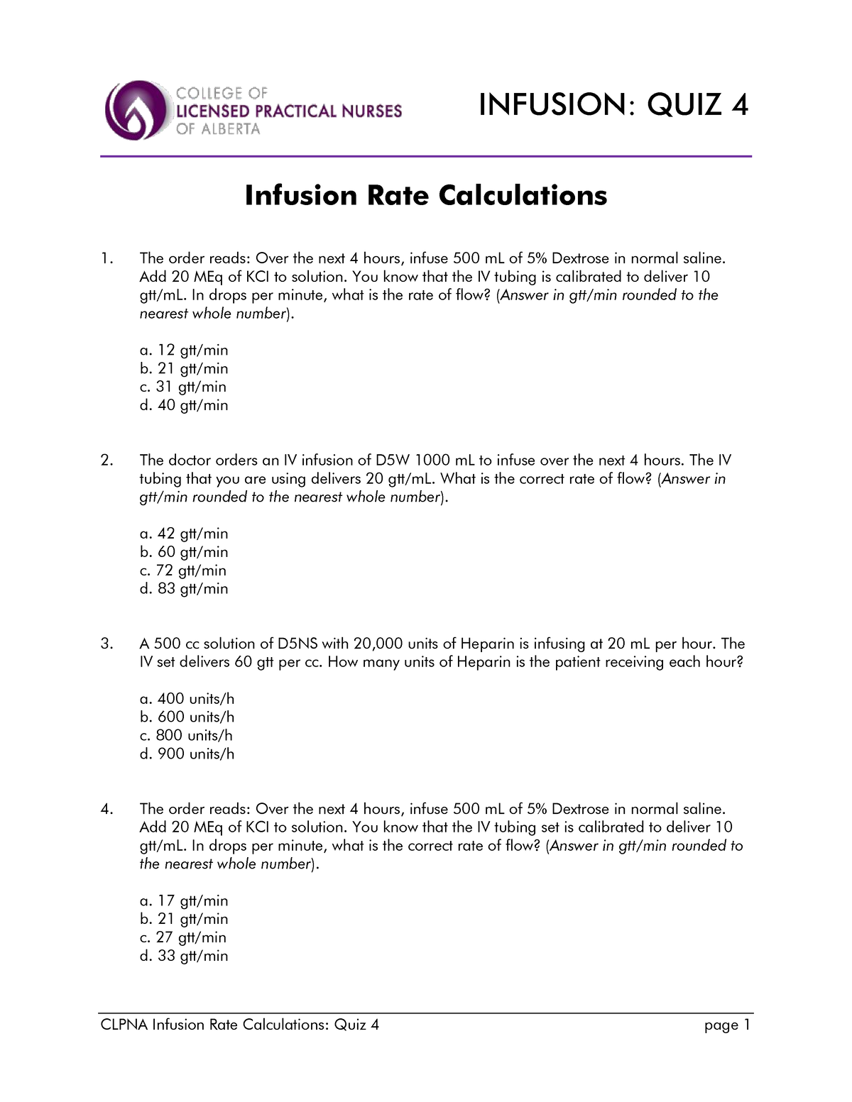 IV Flow Rate Calculation Reviewer & Quiz (60 Questions) - Nurseslabs